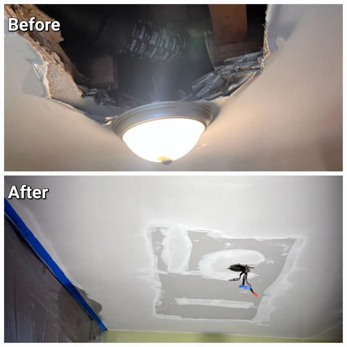 Ceiling Hole & Patch Repair completed by The Patch Guyz